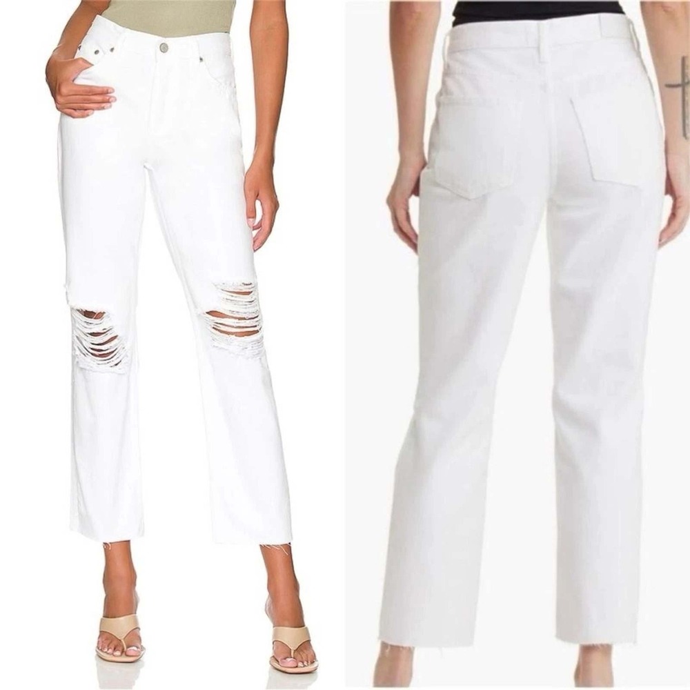 NWT Rails Atwater Blanche Distressed White Denim Jeans Slouch Straight 26 School